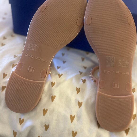 Stuart Weitzman Pearl and Gem Studded Jelly Flat Sandals - Nude - Picture 4 of 7